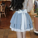 Nukty Kawaii Mini Skirt  korean style Women Sexy Gyaru Pink Bow Bandage High Waist Pleated Skirts Y2k Shorts Summer 2024 layered