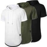 Summer Hooded Sweatwear New Mens Short Sleeve Loose T-shirt Solid Color Lightweight Hoodie Fitness Breathable Collar Tops