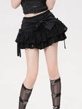 Nukty Gothic Lolita Skirt Women Japanese 2000s Style Y2k Lace Patchwork Bow Sexy Vintage Extreme Mini Skirt Spring Summer