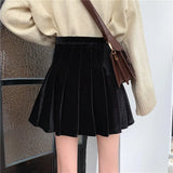 Nukty Gold Velvet Black Short Skirt Female Autumn and Winter Wear New High Waist Skirt All-match A-line Pleated Skirt