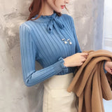 Nukty Women Autumn Winter Solid Color Slim Long-Sleeved High Collar Slim Bottom Knit Sweater