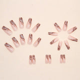 24Pcs Press on Nails Short Ballet False Nails French Glitter Fake Nail with Rhinestone Design Full Cover Detachable Nail Tips