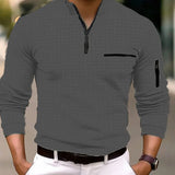 Nukty New Spring and Autumn Men's Checkerboard Checkered POLO Shirt Zip-up Collar Sports Polo Shirt