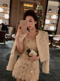 Nukty Sexy Strap Y2k Mini Dress Party Casual 2024 Summer Long Sleeve Vintage Fashion Dress Woman One Piece Dress Korean Slim Design