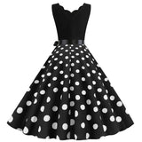 Nukty Womens Retro Summer Dresses Robe Vintage Pinup 1950s 60s Rockabilly Sexy V-Neck Polka Dot Print Party Dress Vestido S-3XL