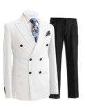 Nukty suits for men 2 Pieces Gentleman Double Breasted Peak Lapel Blazer Mens Suit with Pants Formal White Beige  Jacket For Wedding Groom Tuxedos