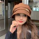 Nukty Women's Hat in The Winter Big Head Circumference Japanese Joker Woman Cap The Small Black Face Luxury Hat Caps Autumn And Winter