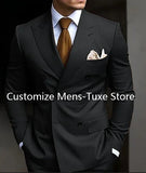 Nukty High Quality Brown Men's Suits Double Breasted Bespoke Double Breasted Peaked Lapel Formal Blazer Slim Fit 2 Piece Jacket Pants