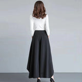 Nukty Irregular Loose Wide Leg Pant High Waist Casual Skirt Pant Women Clothing Solid Elegant Trouser French Pocket Autumn Office Lady