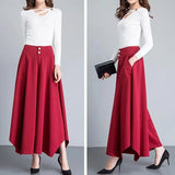 Nukty Irregular Loose Wide Leg Pant High Waist Casual Skirt Pant Women Clothing Solid Elegant Trouser French Pocket Autumn Office Lady