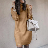 Nukty comfy outfits winter Knee-length Dress Women Loose Dress Long Sleeve Autumn Turtleneck Warm Knitted Sweater Knee-length Dress