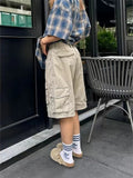 Nukty Vintage Cargo Pants Summer Women Y2k Baggy Wide Leg Knee Length Jorts Harajuku Streetwear Casual Oversize Denim Shorts