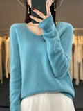 Nukty Pure Wool V-Neck Sweater Women's Short Autumn And Winter All Loose And Thin Pullover Sweater Base Shirt Solid Color Authentic