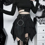 Steampunk Gothic Punk Women's Asymmetrical High Low Irregular Hem Elastic Waist Zipper Mini Skirt with Concave Waist Chain