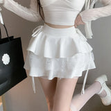 Nukty Gothic Sexy Ruffle Tiered Skirts Women Cute Lolita Style Lace Cake Skirt Girl Kawaii Clothes High Waist Solid A-Line Mini Skirt