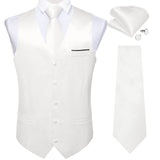 Nukty Black Satin Vest with Luxury Necktie Pocket Square Cufflinks for Man Wedding Fashion Classic Men's Business Tuxedo Waistcoats