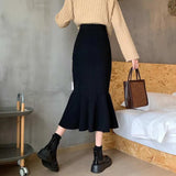 Nukty Fashion High Waist Midi Skirts for Women Spring Slim Fit  Hip Mermaid Skirt Woman Korean Ruffles Brown Skirts 2XL