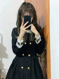 Nukty Autumn black Vintage Dress Women French Style Patchwork Lace Elegant Mini Dress Female Long Sleeve Chic Casual Party Dress