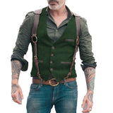 Nukty Herringbone Men's Vests Men Brown Waistcoat Vest Man Steampunk Jacket Striped Tweed V-neck Slim Fit Gilet Wedding Clothing