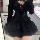 Nukty Elastic Gothic Skirt Women Black Mesh Detail Petticoat Sexy Mini Tulle Skirts Party Club Wear Dancer