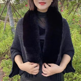 Nukty Women Winter Shawl Imitation Rabbit Fur Collar Sweater Solid Color Cardigan Knitted Wool Shawl Sweater Top Elegant Banquet Shawl