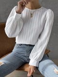 Nukty Fall New Casual Solid Round Neck Long Sleeve Shirts White Women's Blouses