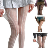 Nukty Hollowed Out Lace Tights Geometric Striped Patterned Fishnet Pantyhose for Women