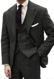 Nukty fashion suits for men Gray Herringbone Wool Tweed Winter Men Suit's For Wedding Formal Groom Tuxedo Male Fashion 3 Piece Suit (Jacket + Vest + Pants)