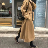 Nukty Winter Korean Women Faux Woolen Coats Fashion Elegant Solid Belt Thickening Long Jacket Female Loose All Match Blends Outwear