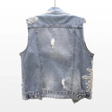 Nukty Fashion Lace Beaded Denim Vest Women Cardigan 2024 New Spring  Sleeveless Jacket Fashion Loose Vintage Jeans Waistcoat Tide