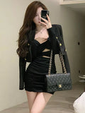 Nukty Mini Dresses Women Sexy Slim Design Hot Girls Creativity Spring Folds Simple Chic Pure Club Ulzzang Leisure Vestidos Personality