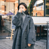 Nukty Women Coat Plaid Tweed Wool Warm Long Jackets Female Overcoat Korean Fashion Outerwear Trench Coat Clothes Autumn Winter