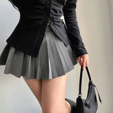 Nukty Pleated Skirt with Shorts Women Sexy High Waist Grey A-line Korean Style Gyaru Mini Tennis Skirt School Girl Summer