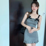 Nukty Party Dress 2024 Summer Sexy Hanging Strap Checkered Short Style Small Sexy Short Style Dress for Women