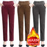 Nukty Thin & Plush Thick Casual Pants Fleece Pencil Pants Women's Corduroy Warm High Waist Pants Autumn Winter Leggings Pants Trousers