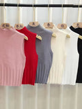 Nukty Women Summer Casual Knitted Tank Tops Solid Sleeveless Half High Collar Slim Base Shirt Sexy Top Knitwear Y2k High Street