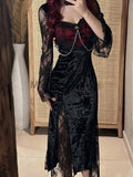 2000S Aesthetic Lace Sexy Vintage Midi Dress Women Patchwork Gothic Y2k Evening Party Dress Female Slim Chic Design Clothing