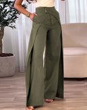 Nukty New Fashion Women's Pants Elegant High Waist Overlap Asymmetrical Wide Leg Pants Female Trouser Casual Bottom