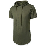 Nukty Summer Hooded Sweatwear New Mens Short Sleeve Loose T-shirt Solid Color Lightweight Hoodie Fitness Breathable Collar Tops