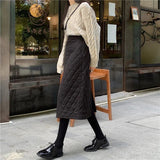 Nukty Black Quilted Skirt Winter Women Pull-on Long Padded Skirt  with Pocket Classic Warm Outfit