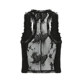 Nukty Women Lace Sexy Women Tank Top See Through Y2K Sleeveless Button Up Vest Tee Retro Chic Aesthetic V Neck Camis Tops