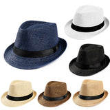 Nukty Unisex Hat Men Women Fedora Trilby Wide Brim Straw Cap Beach Sun Gentleman Adlut