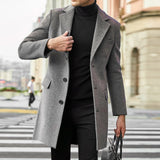 Nukty  Autumn Winter New Mens Woolen Coat Solid Color Long Sleeve Fashion Loose Thicken Warm Casual Men Long Overcoat Coat