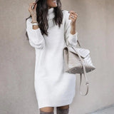 Nukty comfy outfits winter Knee-length Dress Women Loose Dress Long Sleeve Autumn Turtleneck Warm Knitted Sweater Knee-length Dress