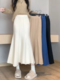 Nukty Knitted Long Skirt for Women Fashion Korean Autumn Winter Ankle-Length Casual Slim Midi Skirt Solid Elegant Women's Skirts