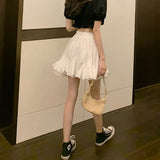 Nukty White Mini Skirts for Women Cute Princess Summer Gown Pleated Skirt Korean Version Trendy Sweet Schoolgirls Holiday High Waist