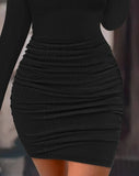 Nukty Autumn Winter Spring New Fashion Casual Sexy Dresses for Women Elegant Hollow Heart Beaded Ribbed Bodycon Dress