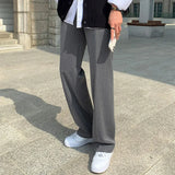 Nukty Black Gray Suit Pants Men Fashionable Social Mens Dress Pants Korean Loose Casual Straight Trousers Mens Office Formal Pants