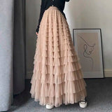 Nukty Fairy Heavy Industry Net Yarn Cake Skirt Women's Spring Summer Long Ankle Design Sense Niche Figure Wide Hem Long Skirts Woman