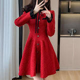 Nukty New Women's Tweed Pleated Mini Dress Autumn Long Sleeve Korean Style Single Breasted Ruffle Fashion Office Lady Vintage Dresses